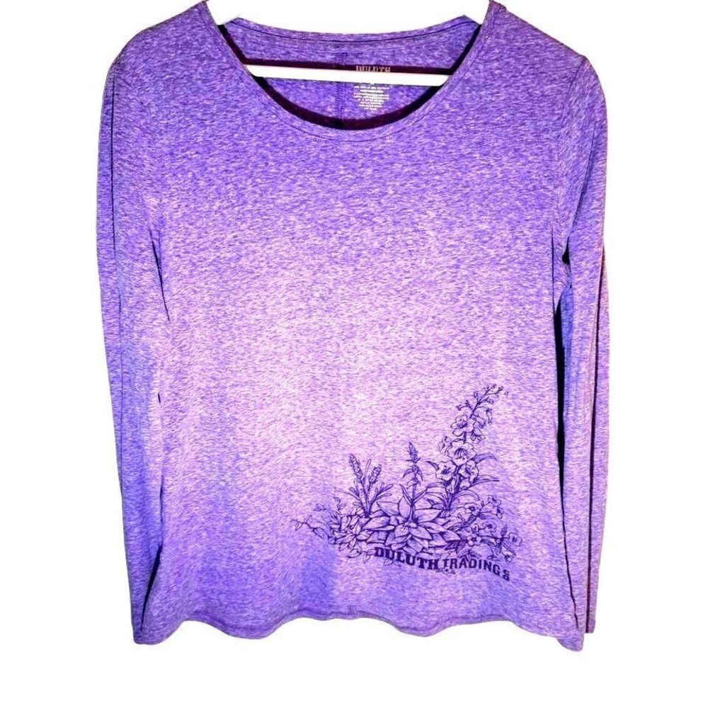 Duluth Trading Co Womens Purple Heather Floral Graphic Long Sleeve Tee Shirt M